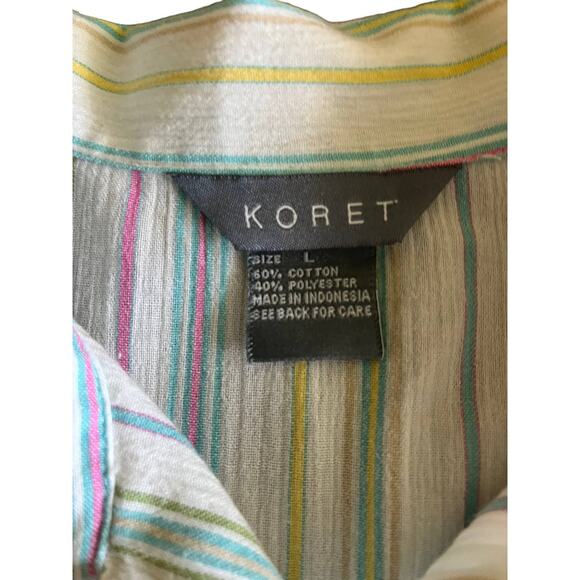 Koret 3/4 Sleeve Embroidered Button Up Cotton Blend Blouse SzL - Picture 2 of 11